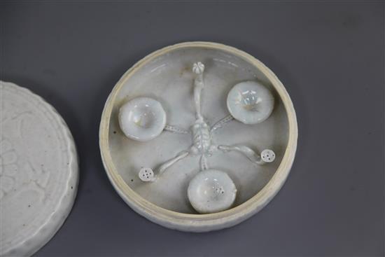 A Chinese Qingbai cosmetics box and cover, Song dynasty, diameter 12.5cm